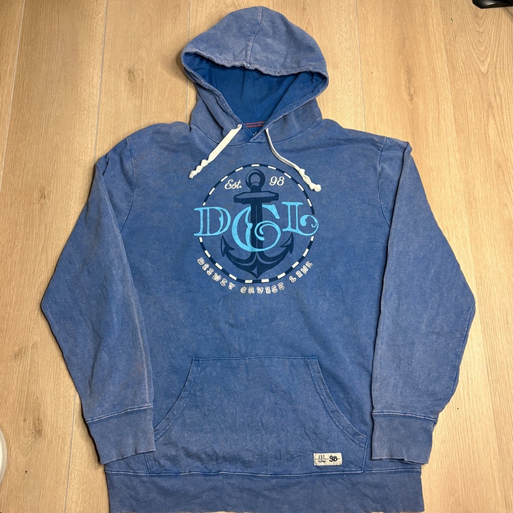 Disney Cruise Line DCL Anchor Lightweight Sweatshirt Hoodie Blue Mineral Wash XL